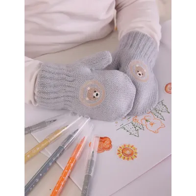 Варежки для мальчика однослойные, серый, 1-2 года, Поляярик