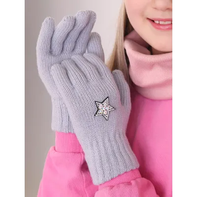 Перчатки детские для девочки, светло-серый, 5-6 лет, Поляярик