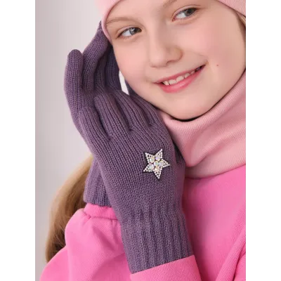 Перчатки детские для девочки, сливовый, 5-6 лет, Поляярик