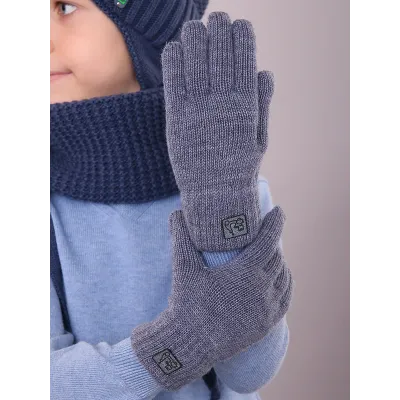 Перчатки детские для мальчика, серо-синий, 7-8 лет, Поляярик