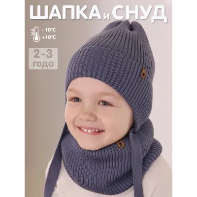 Шапка осенняя для мальчика, серо-голубой, 46-48, Поляярик