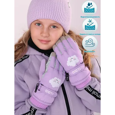 Перчатки зимние для девочки, лиловый, 17-18, Поляярик