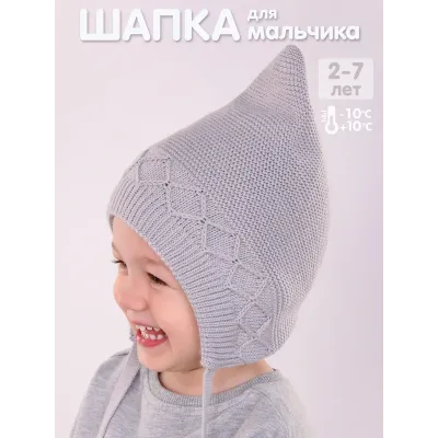 Шапка осенняя для мальчика, серый, 50-52, Поляярик