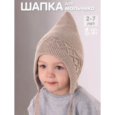 Шапка осенняя для мальчика, бежевый, 50-52, Поляярик