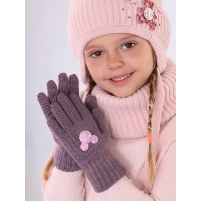 Перчатки вязаные шерстяные, сиреневый, 5-6 лет, Поляярик