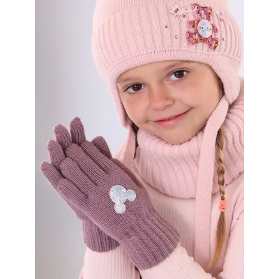 Перчатки вязаные шерстяные, розово-коричневый, 7-8 лет, Поляярик
