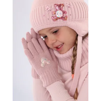 Перчатки вязаные шерстяные, пудровый, 7-8 лет, Поляярик