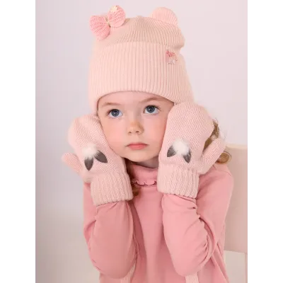 Варежки двухслойные теплые,зимние, пудровый, 7-8 лет, Поляярик