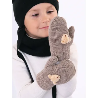 Варежки для мальчика, темно-бежевый, бежевый, 3-4 года, Поляярик