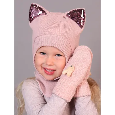 Варежки для девочки, светло-розовый, розовый меланж, 5-6 лет, Поляярик