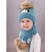 Шапка вязаная с шарфом, бирюзовый, 46-48, Поляярик