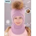 Шапка шлем зимняя с помпоном для девочки, бледно-лиловый, лиловый, 48-50, Поляярик