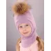 Шапка шлем зимняя с помпоном для девочки, бледно-лиловый, лиловый, 48-50, Поляярик