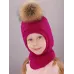 Шапка шлем зимняя с помпоном для девочки, малиновый, фуксия, розовая фуксия, 48-50, Поляярик