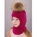 Шапка шлем зимняя с помпоном для девочки, малиновый, фуксия, розовая фуксия, 48-50, Поляярик