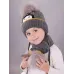 Шапка вязаная с шарфом, темно-серый, 46-48, Поляярик