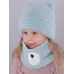 Шапка вязаная теплая и снуд двойной, мятный, 48-50, Поляярик