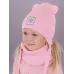 Шапка зимняя со снудом для девочки, светло-розовый, 48-50, Поляярик
