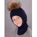 Шапка шлем зимняя с помпоном для мальчика, темно-синий, 48-50, Поляярик