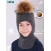 Шапка шлем зимняя с помпоном для мальчика, темно-серый, 50-52, Поляярик